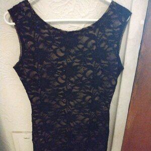 Vintage Ronni Nicole Black Floral Shimmer Sleeveless Party Dress Women’s Size 6